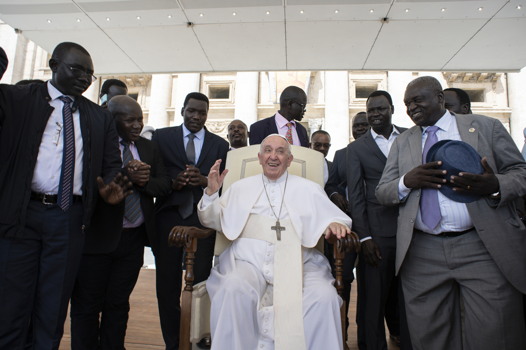 Eine Delegation aus dem Südsudan setzt in Rom die Gespräche mit der Gemeinschaft Sant'Egidio fort, Begegnung mit Papst Franziskus