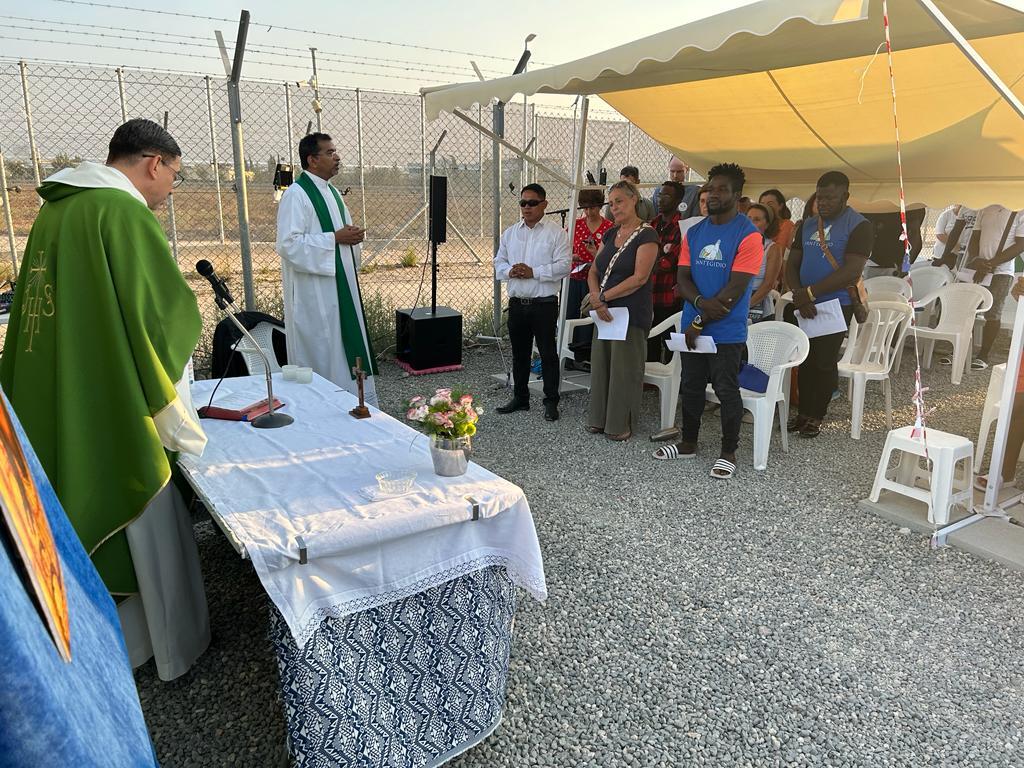 Deep emotion at the prayer in the refugee camp of Pournara in Cyprus, for the people who lost their lives in migration.