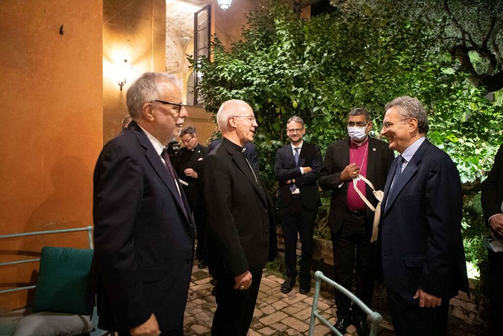 Justin Welby, Archbishop of Canterbury and Primate of the Church of England visits the Community and the vaccination Hub of Sant'Egidio on the eve of 