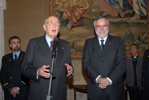 Il presidente della repubblica italiana Giorgio Napolitano con il fondatore della Comunità di Sant'Egidio Andrea Riccardi