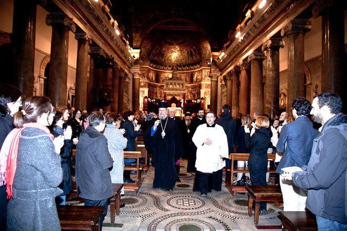 17 aprile 2012, visita dell'arcivescovo Chrysostomos II alla Comunità di Sant'Egidio