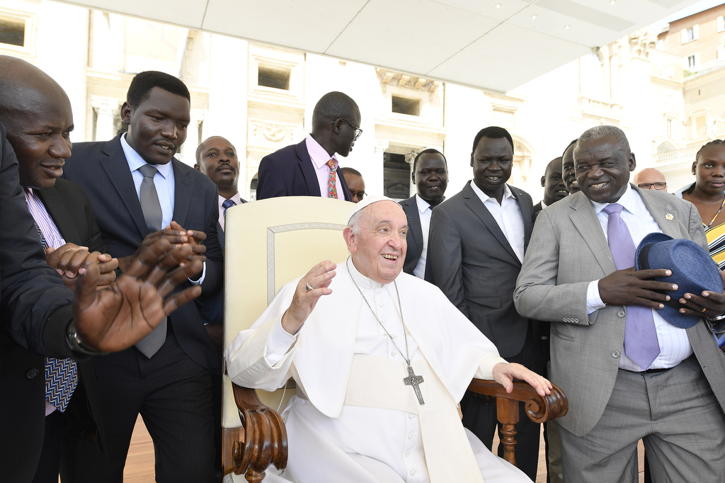 Eine Delegation aus dem Südsudan setzt in Rom die Gespräche mit der Gemeinschaft Sant'Egidio fort, Begegnung mit Papst Franziskus
