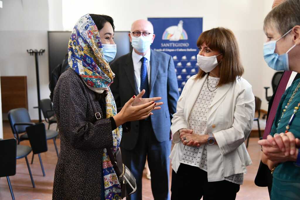 La presidente della repubblica greca, Katerina Sakellaropoulou, in visita a Sant'Egidio