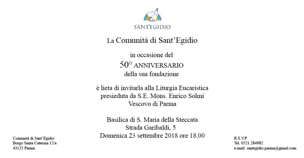 Parma: Liturgia per il 50mo della Comunità di Sant'Egidio presieduta da S.E. Mons. Enrico Solmi