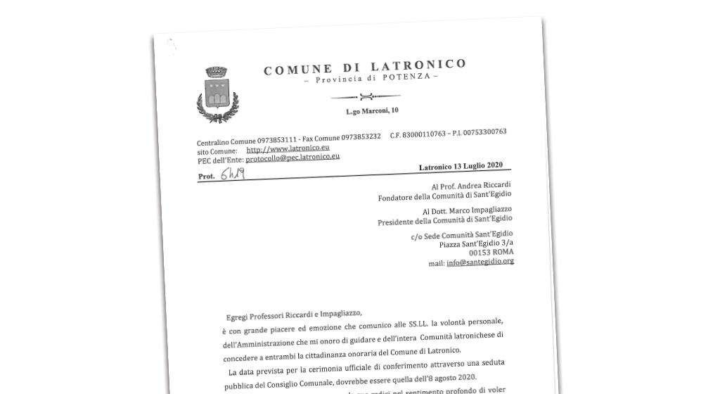 Latronico, città di cui Sant'Egidio è patrono, conferirà la cittadinanza onoraria ad Andrea Riccardi e Marco Impagliazzo: 