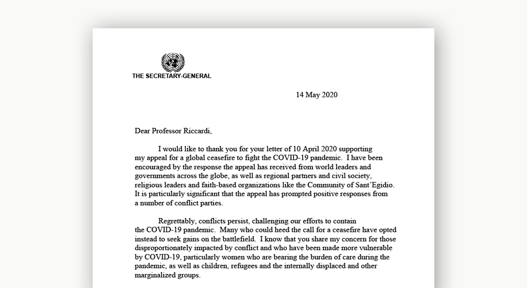 Le secrétaire général de l'ONU Guterres à Andrea Riccardi : 