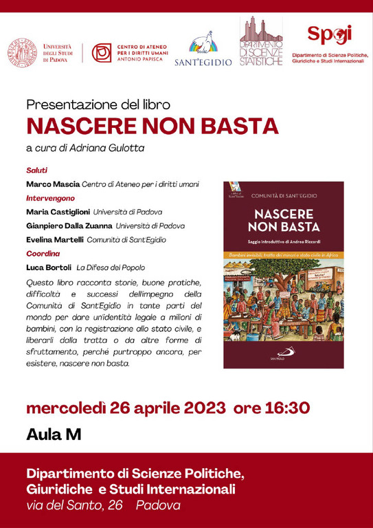 Il 26 Aprile presentazione a Padova del libro "Nascere non basta"