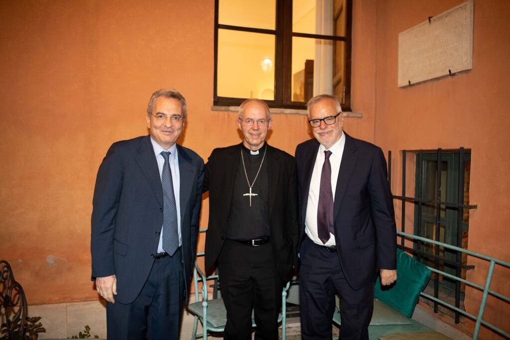 Justin Welby, Archbishop of Canterbury and Primate of the Church of England visits the Community and the vaccination Hub of Sant'Egidio on the eve of 