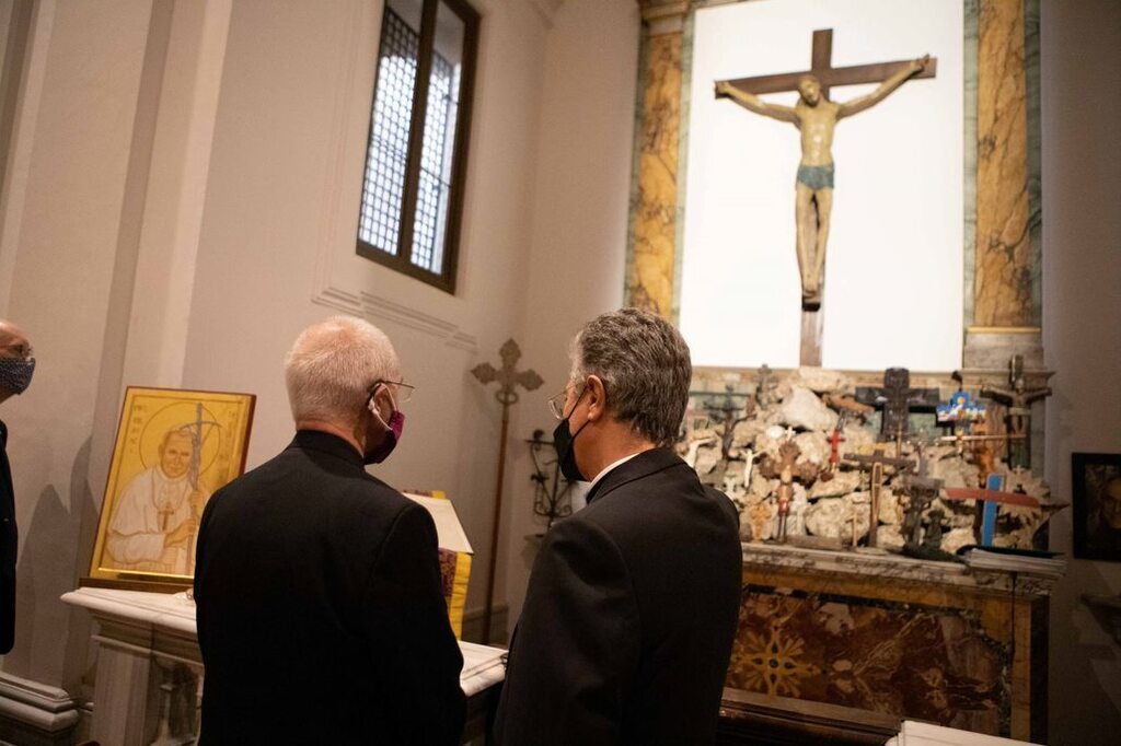 Justin Welby, Archbishop of Canterbury and Primate of the Church of England visits the Community and the vaccination Hub of Sant'Egidio on the eve of 