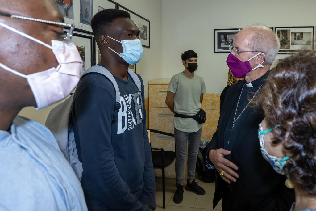 Justin Welby, Archbishop of Canterbury and Primate of the Church of England visits the Community and the vaccination Hub of Sant'Egidio on the eve of 