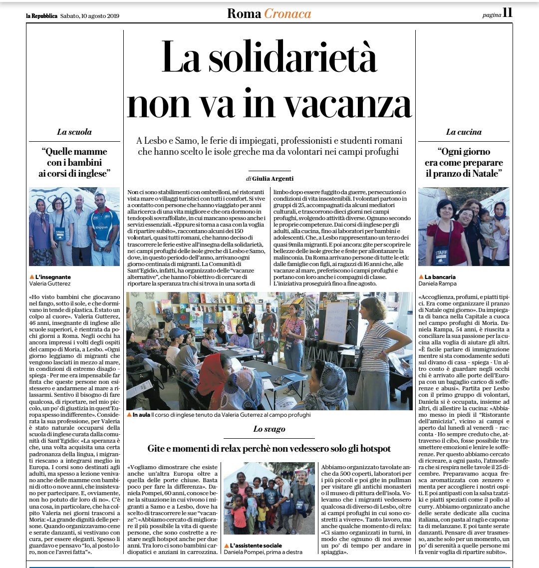 La solidarietà non va in vacanza