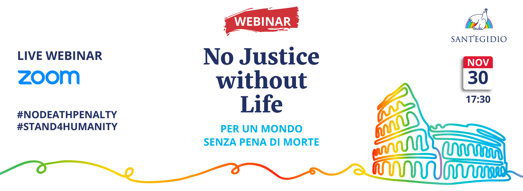 30 novembre, Webinar: No Justice Without Life - Per un mondo senza pena di morte. Iscrizioni online