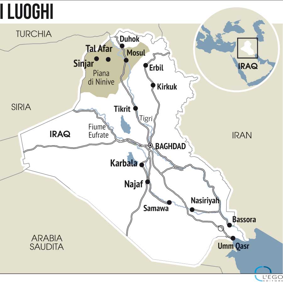 mappa dell'iraq- in evidenza la Piana di Ninive
