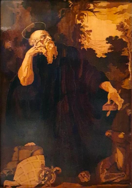Sant’Egidio con la cerva, Cristoforo Roncalli, riproduzione in legno intarsiato